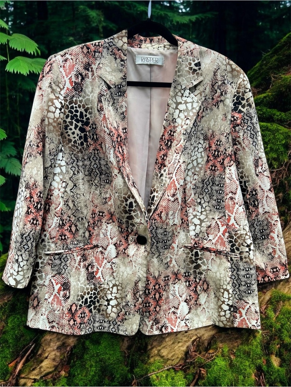 Kasper Pink and Beige Snake-Print Blazer - Picture 2 of 6